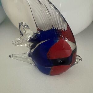 Glass Fish Figurine - Red and Blue Decorative Accent paperweight